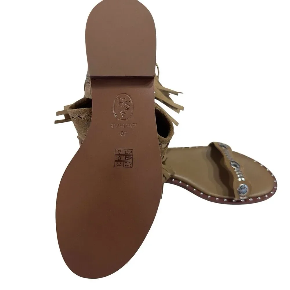 Ash Women's Paquito Fringe Suede Leather Sandal BROWN Western EU 40 US 9.